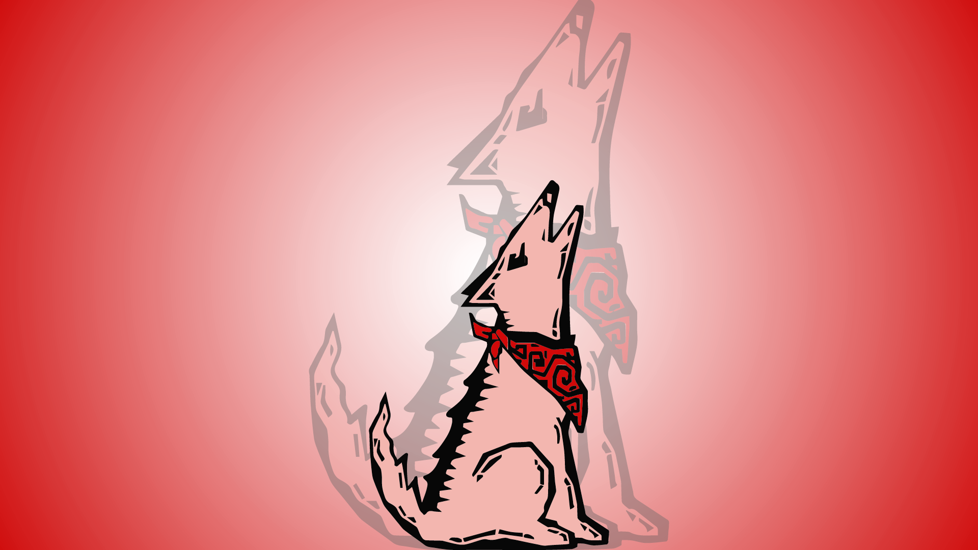 Cody the coyote time two in the middle of white to red radial gradient. 